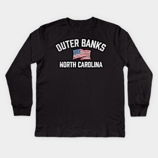 Outer Banks OBX - North Carolina - American Flag Kids Long Sleeve T-Shirt